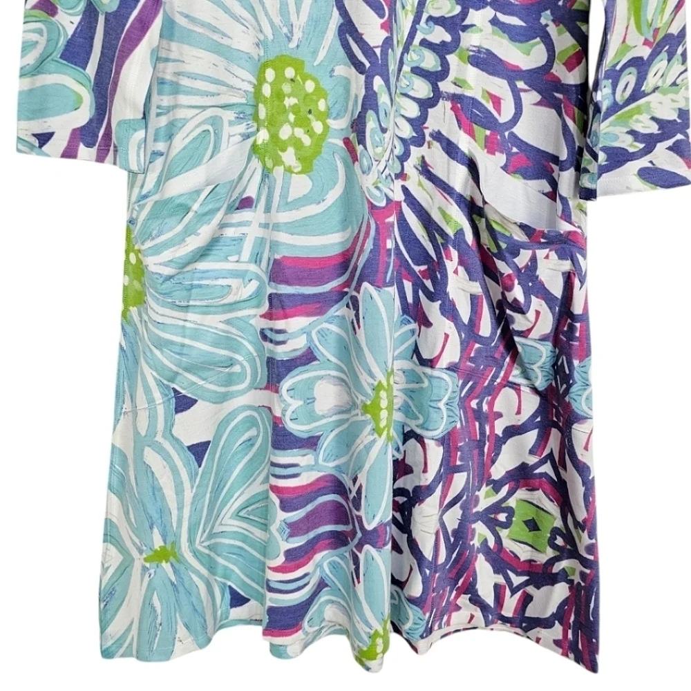 Atelier 5 By Gozde Yilmaz Colorful Floral Shift Dress Sz Large Blue Unique Basic